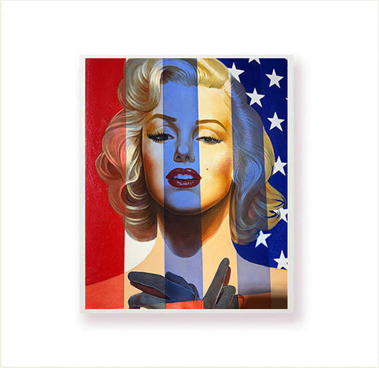 Close up view of Marilyn Monroe's face in the painting.