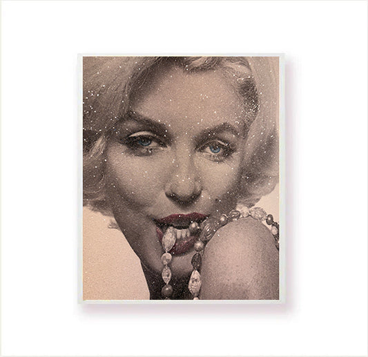 Close up view of Marilyn Monroe's face.